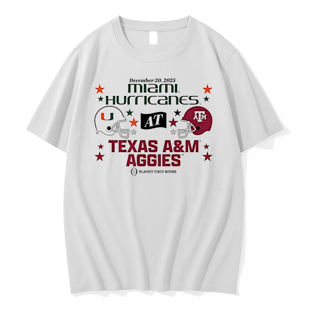 Texas Am Aggies And Miami Hurricanes 2025 Cfp First Round Matchup Shirts