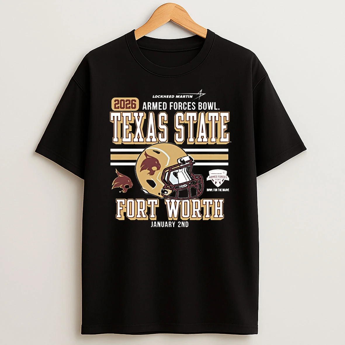 Texas State Fort Worth University Football Armed Forces Bowl Bound Jan 2 2026 Helmet Shirts