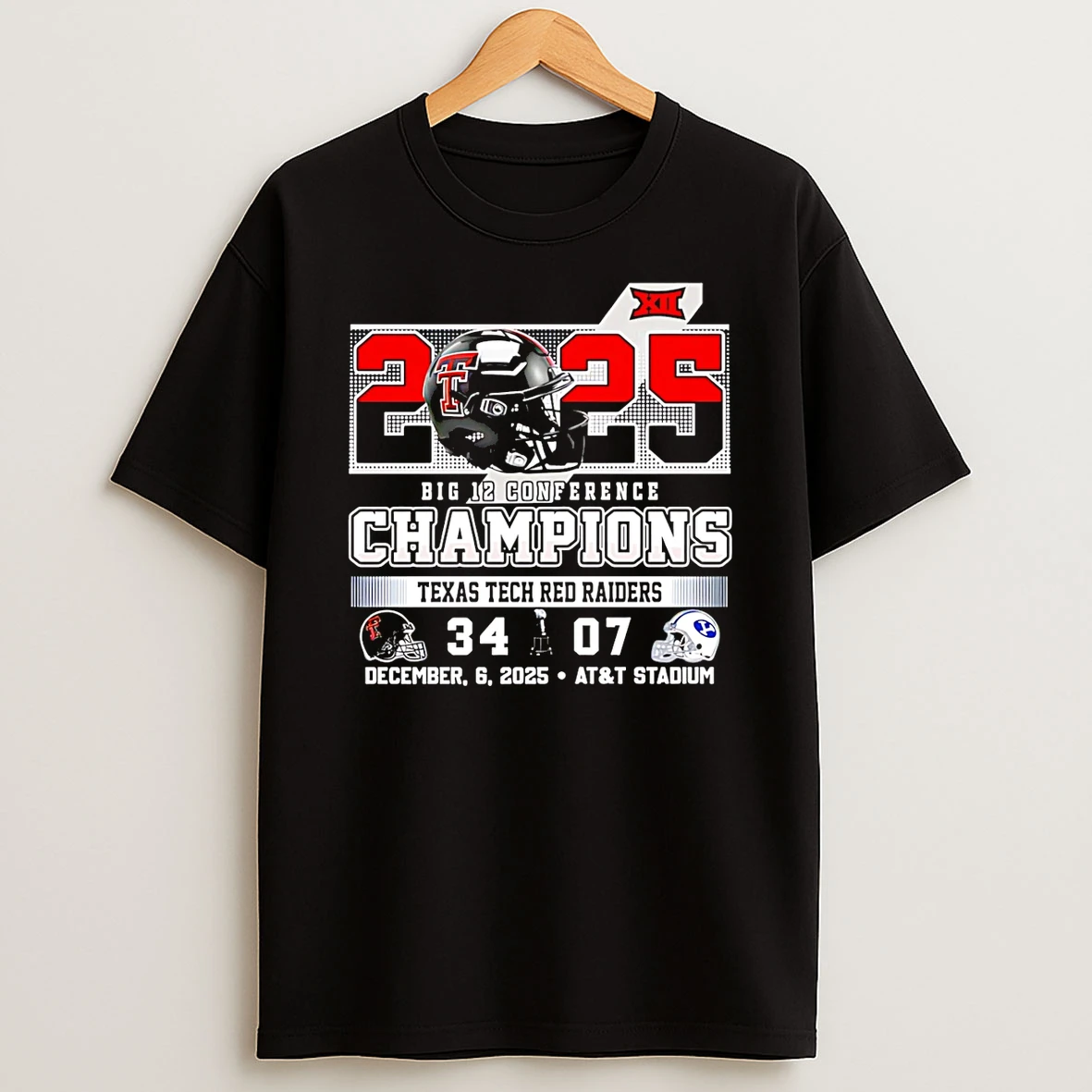 Texas Tech Red Raiders 2025 Big 12 Conference Champions 34 07 Score Shirts
