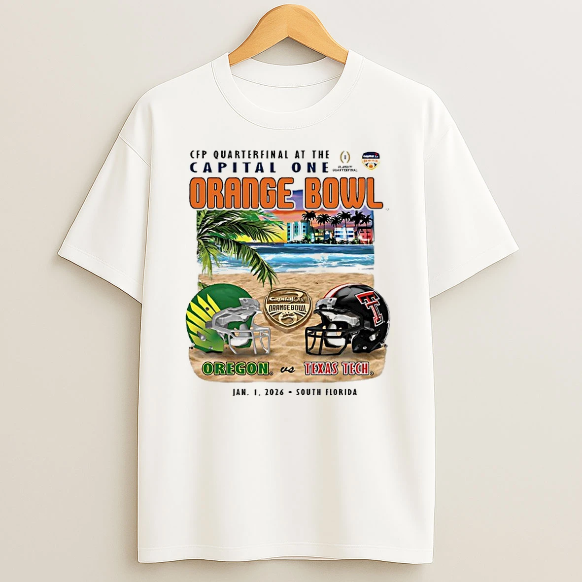 Texas Tech Vs Oregon Cfp Quarterfinal At The Capital One Orange Bowl 2026 Helmet Beach Shirts