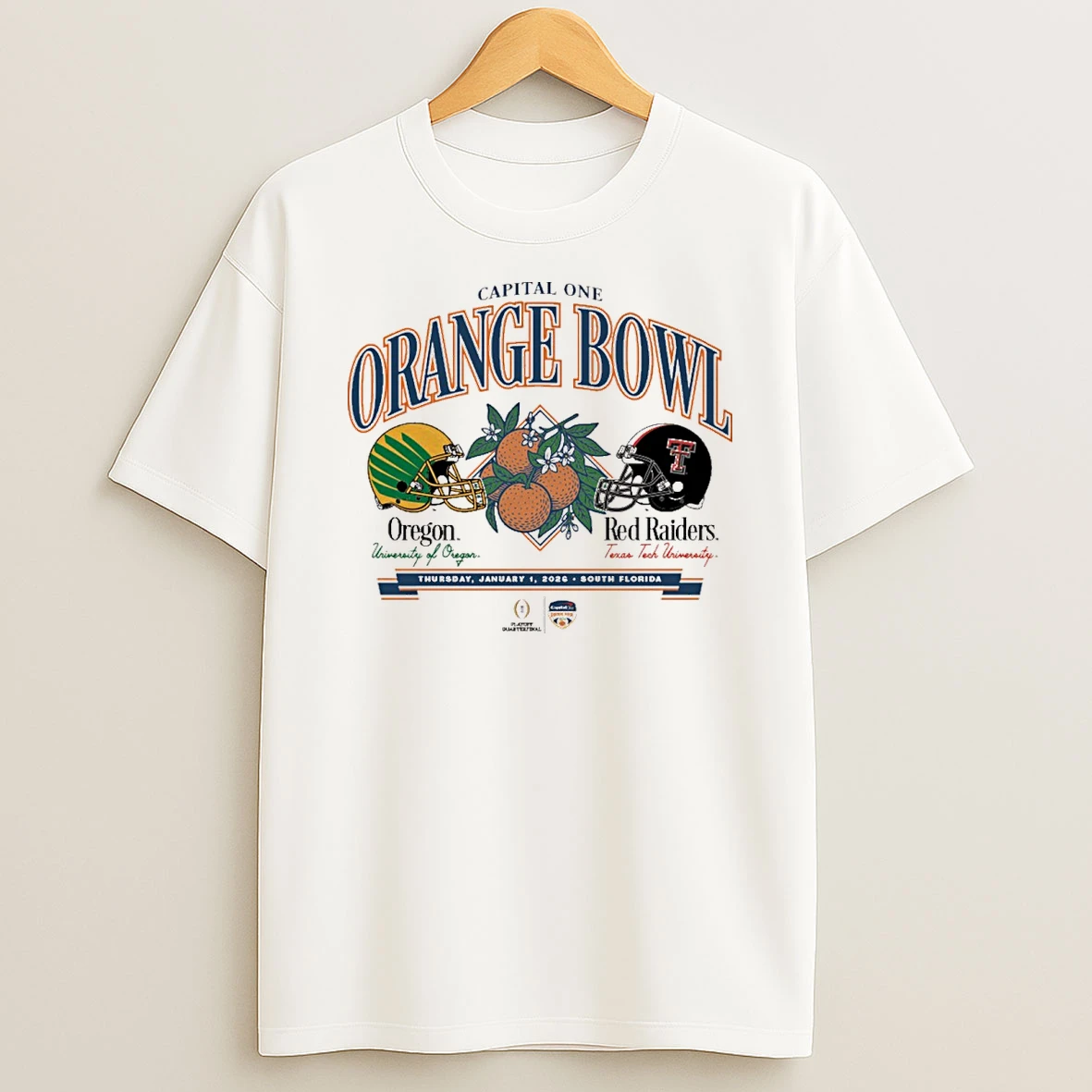 Texas Tech Vs Oregon 2026 Capital One Orange Bowl Thursday Jan 1 South Florida Helmets Shirts