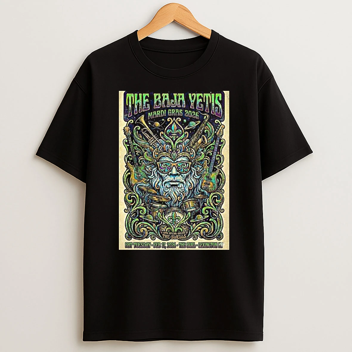 The Baja Yetis Mardi Gras 2026 Special Guests The Swells Fat Tuesday February 17 2026 Shirts