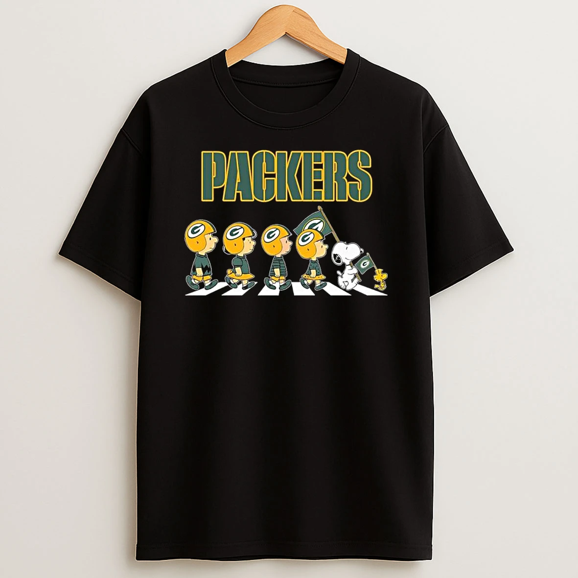 The Peanuts And Friends Abbey Road X Green Bay Packers Shirts