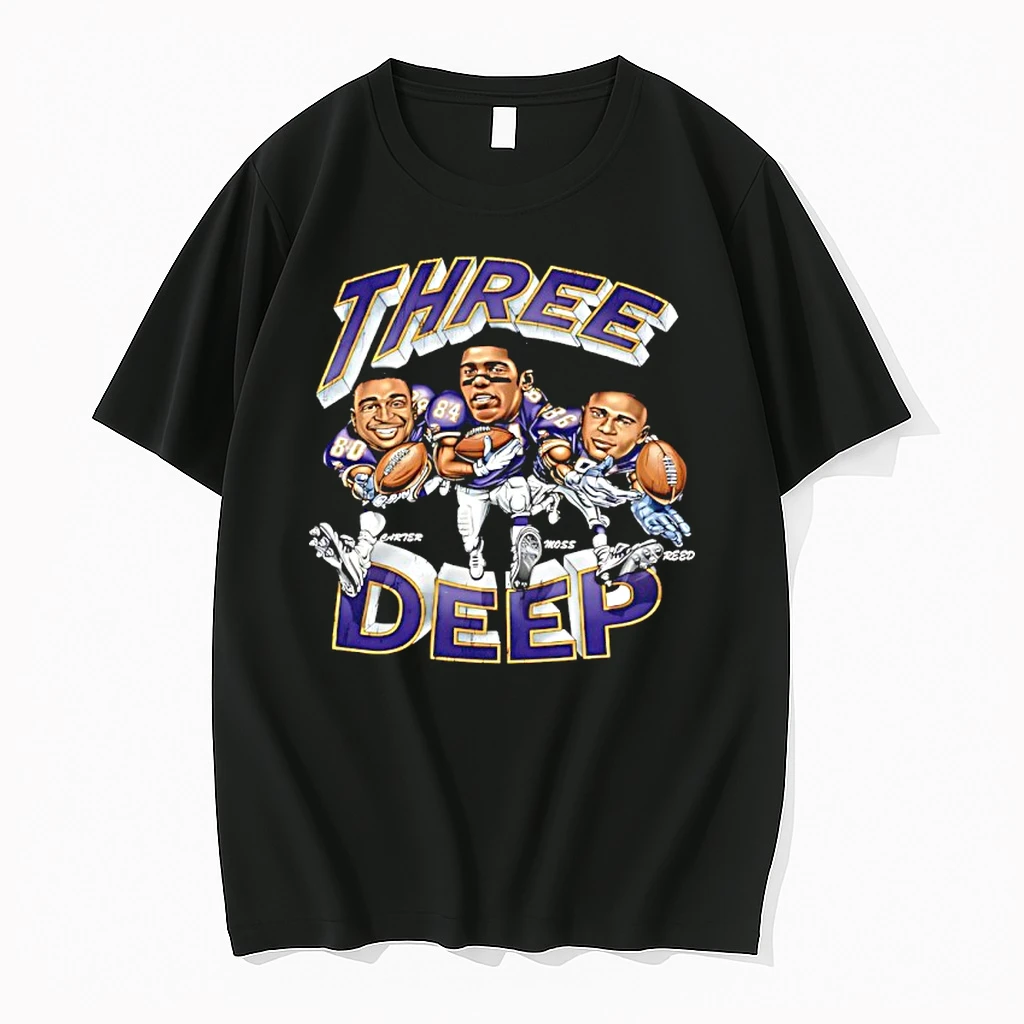 Three Deep Vikings Jake Reed Randy Moss Cris Carter Graphic Shirts