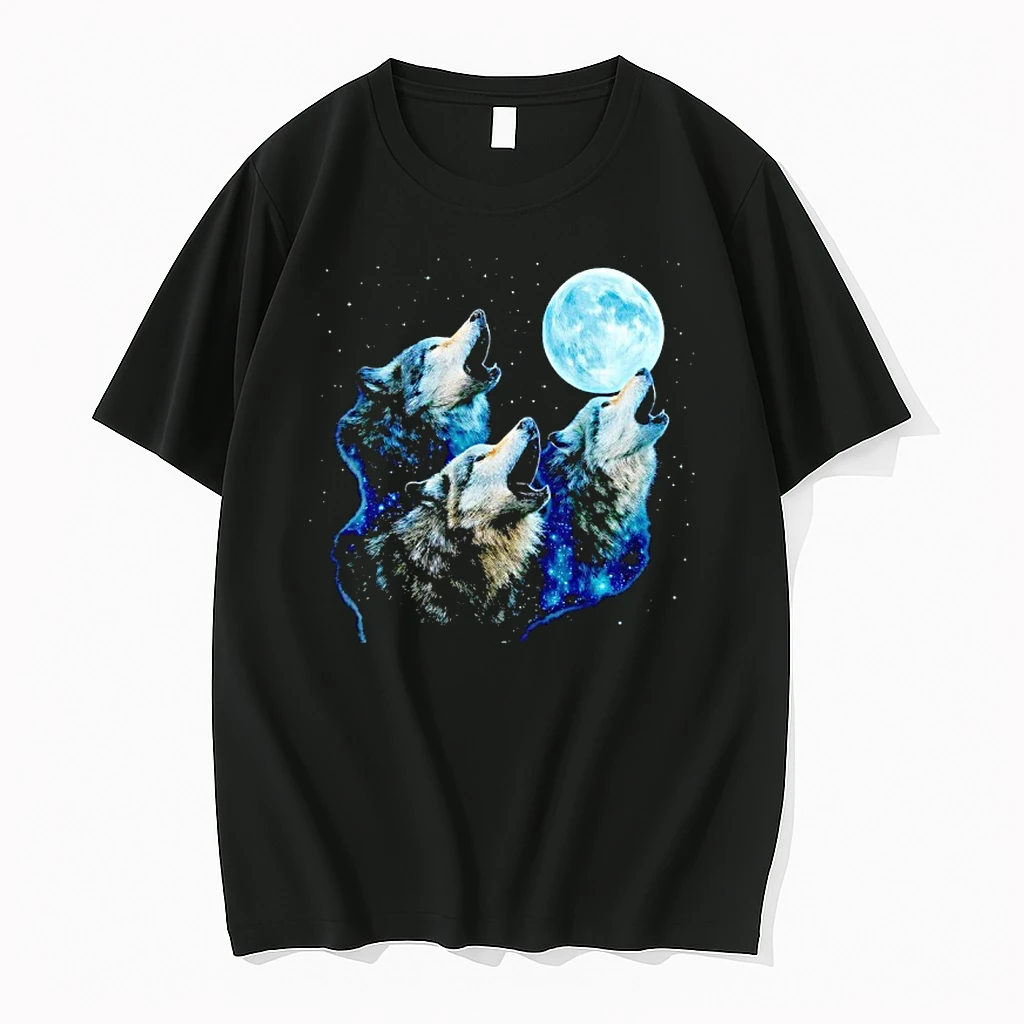 Three Wolves Howling At Cyan Moon Night Mystic Glow Shirts