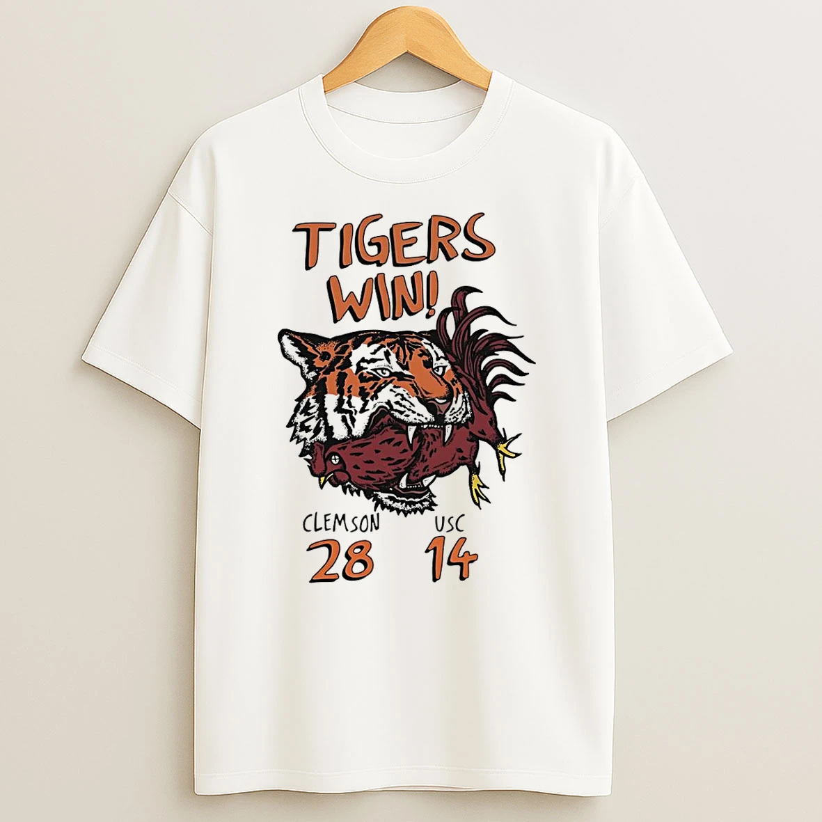 Tigers Win Clemson Beat Usc 28 14 2025 Football Mascot Shirts