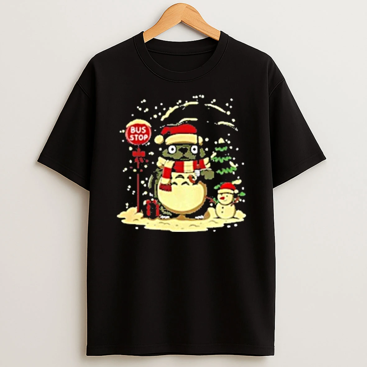 Totoro And Snowman Winter Bus Stop Cartoon Shirts