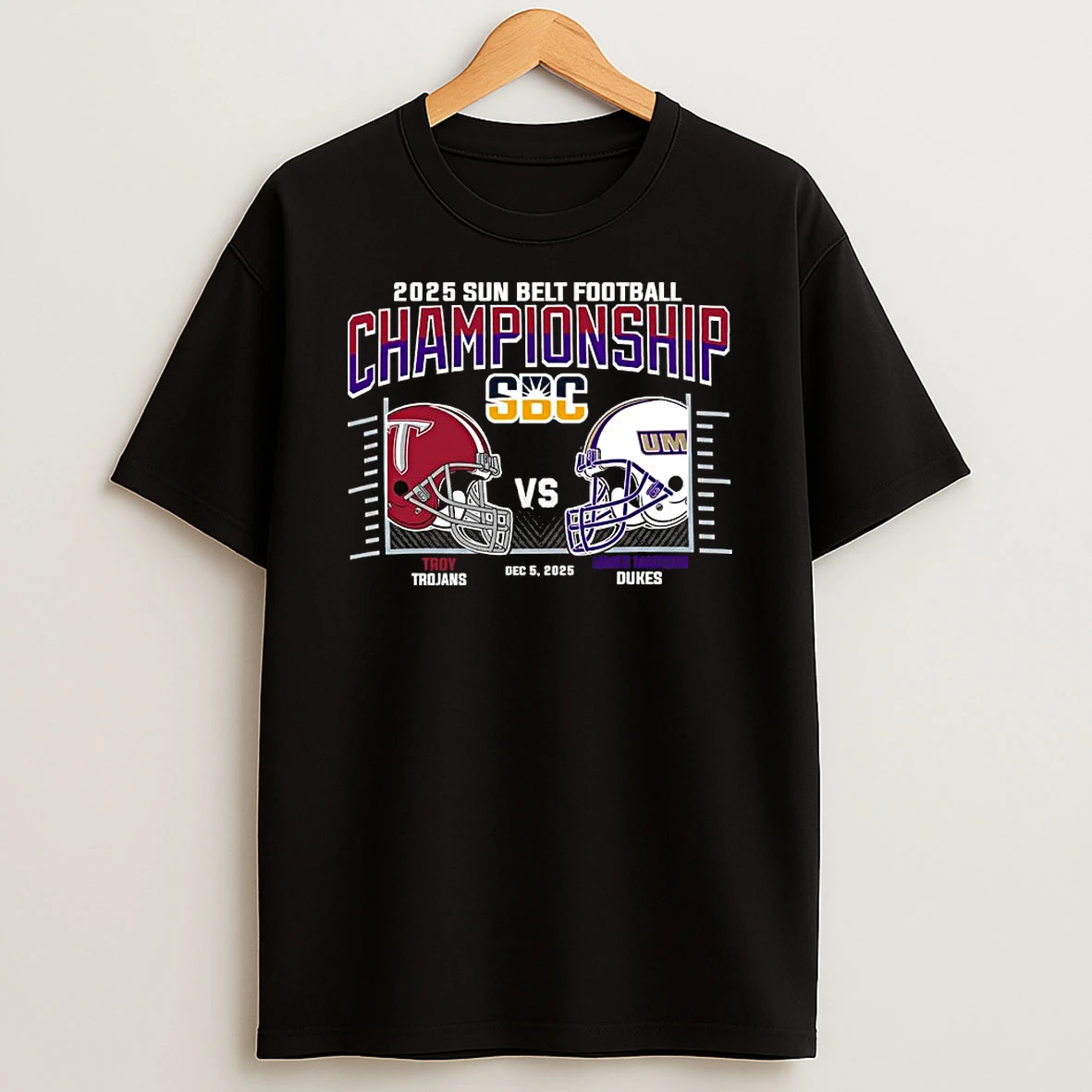 Troy Trojans Vs James Madison Dukes 2025 Sun Belt Football Conference Championship Shirts