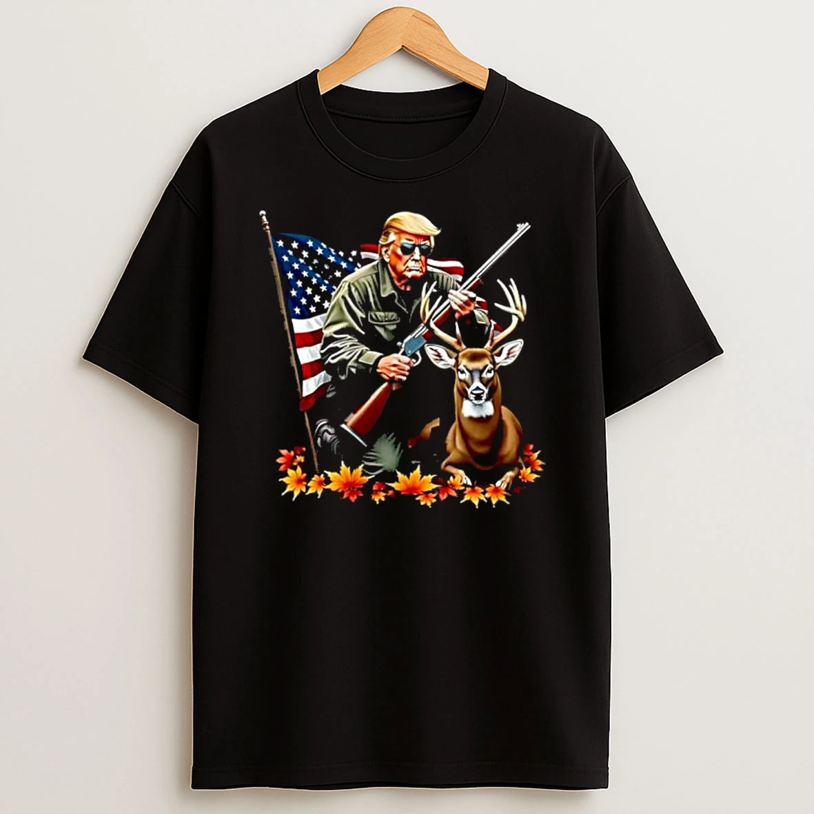 Trump Hunting Deer American Flag Shirts