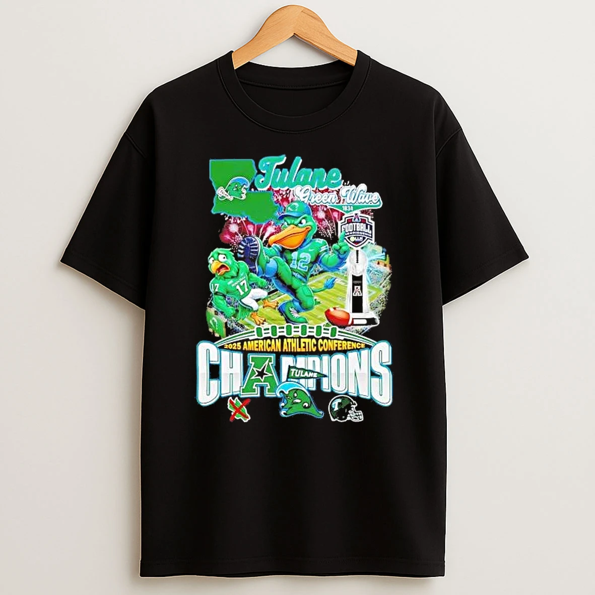 Tulane Green Wave 2025 American Athletic Conference Champions Mascot Shirts