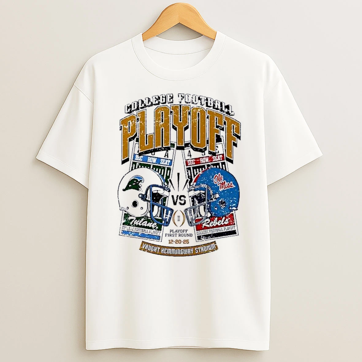 Tulane Green Wave Vs Ole Miss Rebels 2025 College Football Playoff Vaught Hemingway Stadium Shirts