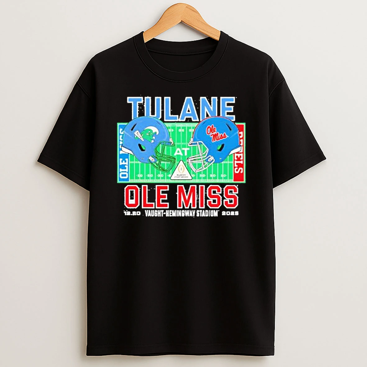 Tulane Vs Ole Miss 2025 Cfp First Round Matchup Vaught Hemingway Stadium Shirts