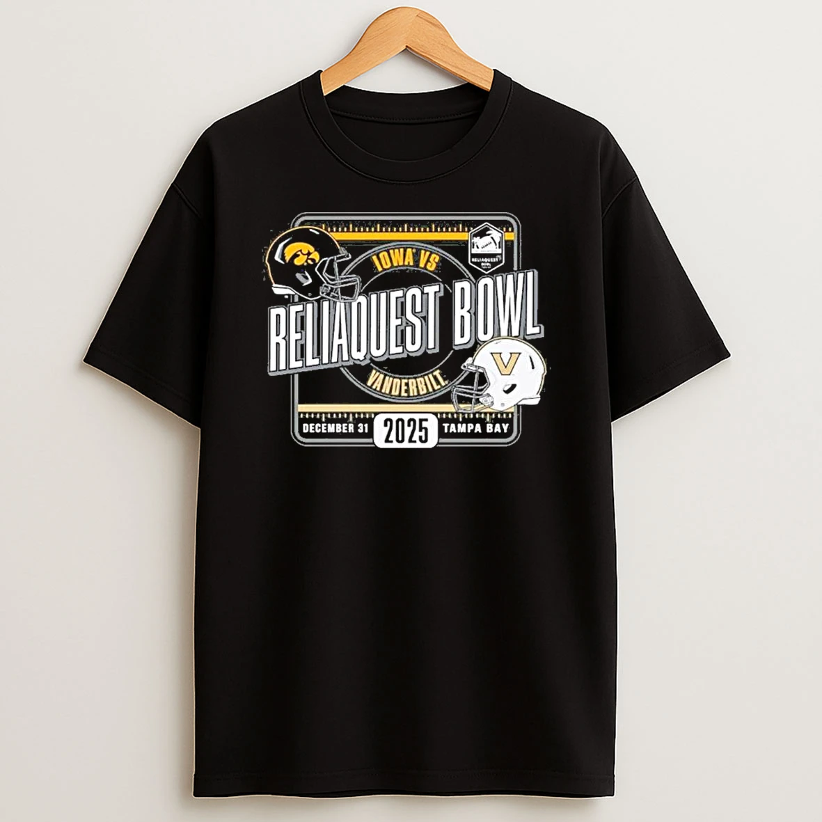 University Of Iowa Hawkeyes Vs Vanderbilt Football 2025 Reliaquest Bowl Matchup Shirts