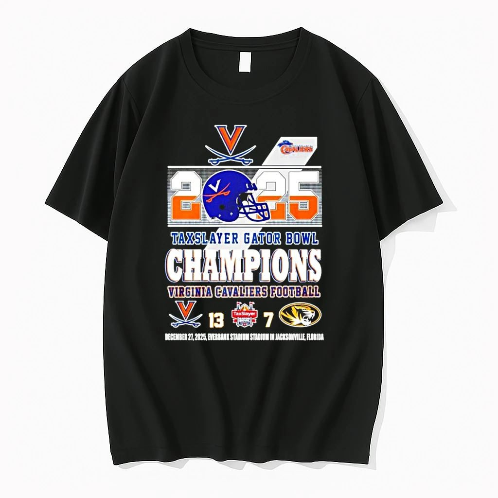 Virginia Cavaliers 2025 Taxslayer Gator Bowl Champions Score Helmet Shirts