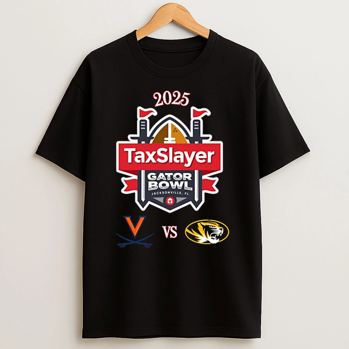 Virginia Cavaliers Vs Missouri Tigers 2025 Taxslayer Gator Bowl Match Up Logos Shirts