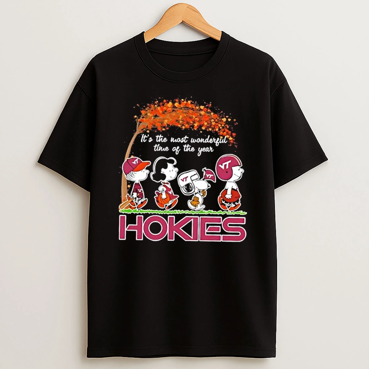 Virginia Tech Hokies X Peanuts Snoopy And Friends Autumn Its The Most Wonderful Time Of The Year Shirts