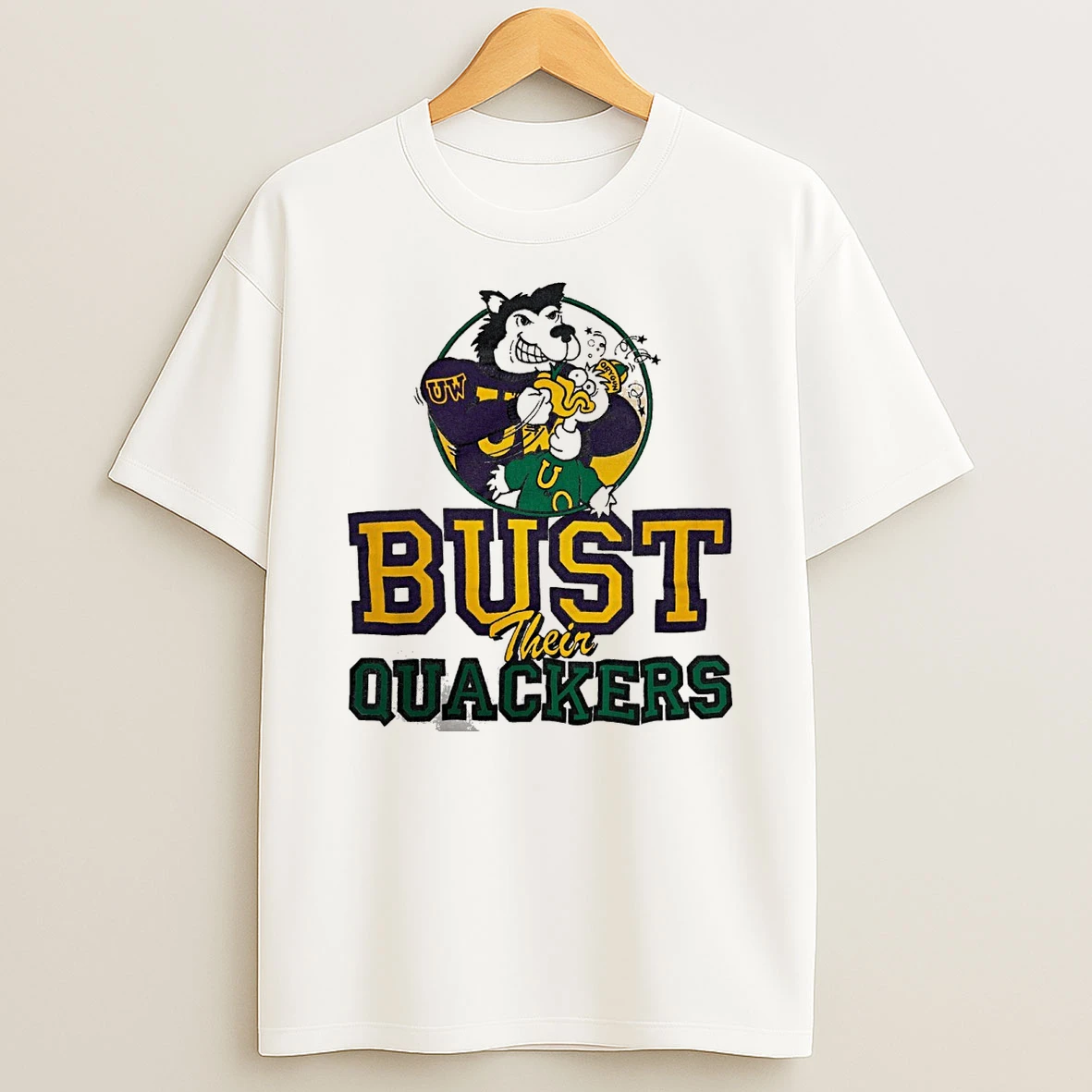 Washington Huskies Vs Oregon Ducks Bust Their Quackers Mascot Shirts