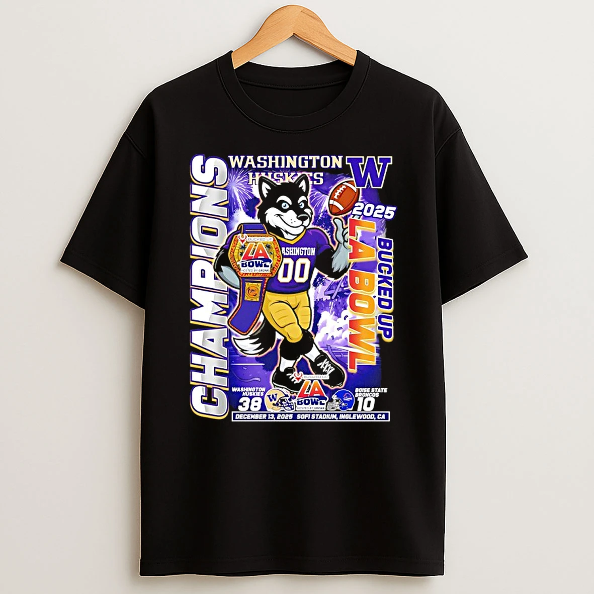 Washington Huskies Beat Boise State Broncos 38 10 2025 La Bowl Champions Shirts