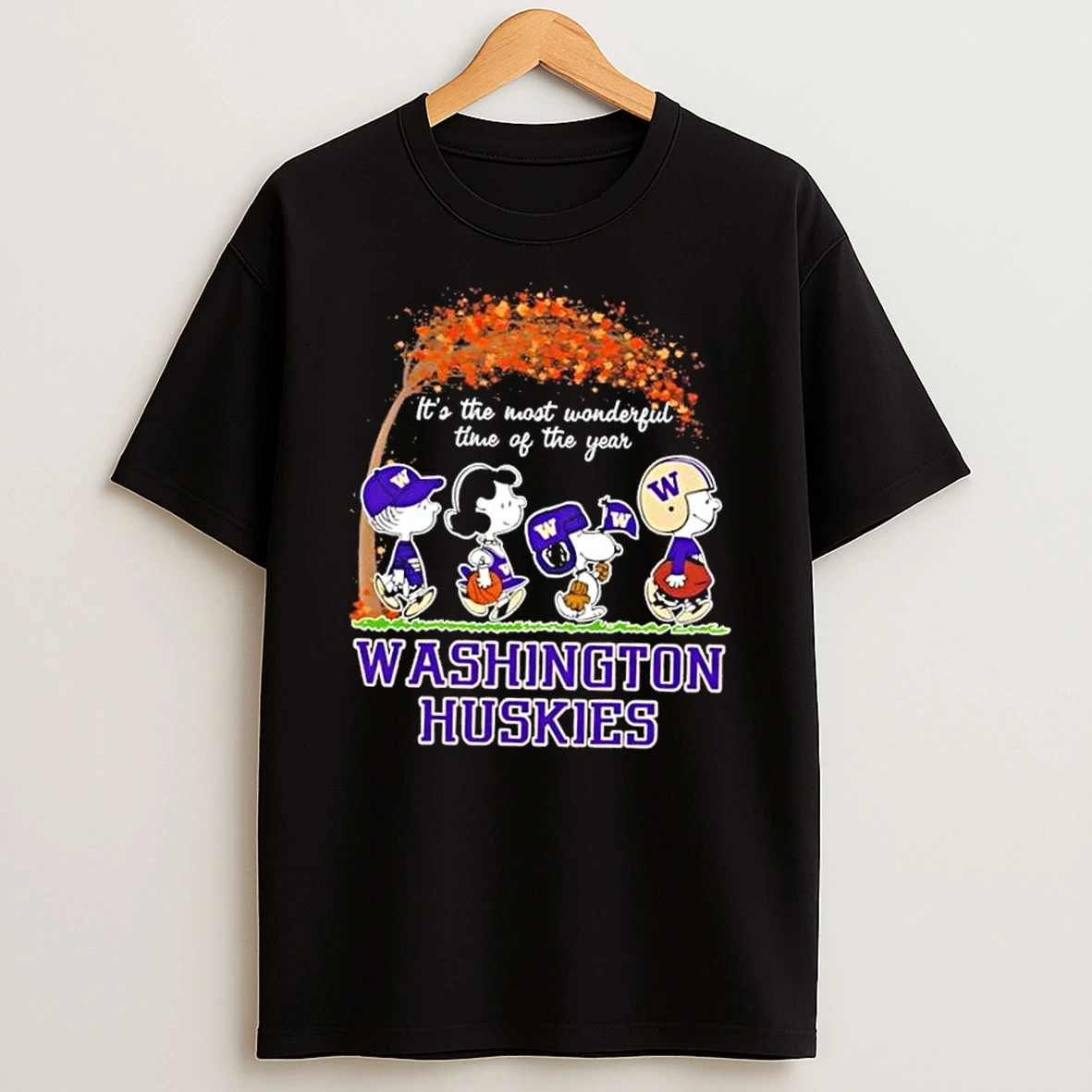 Washington Huskies X Peanuts Snoopy And Friends Autumn Its The Most Wonderful Time Of The Year Shirts