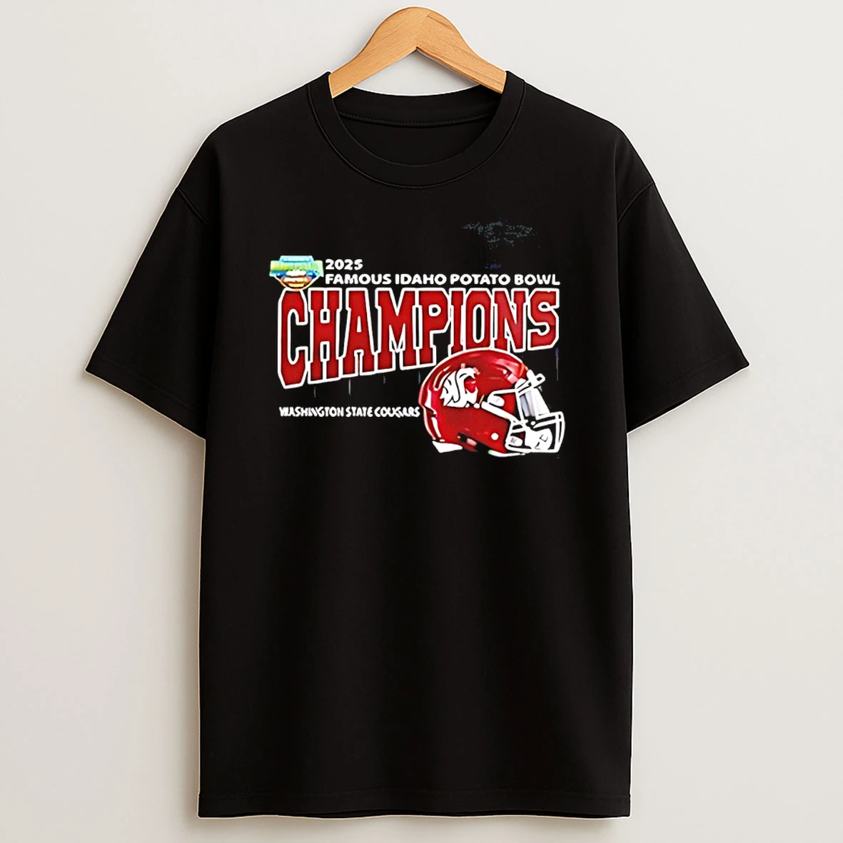 Washington State Cougars 2025 Famous Idaho Potato Bowl Champions Helmet Shirts
