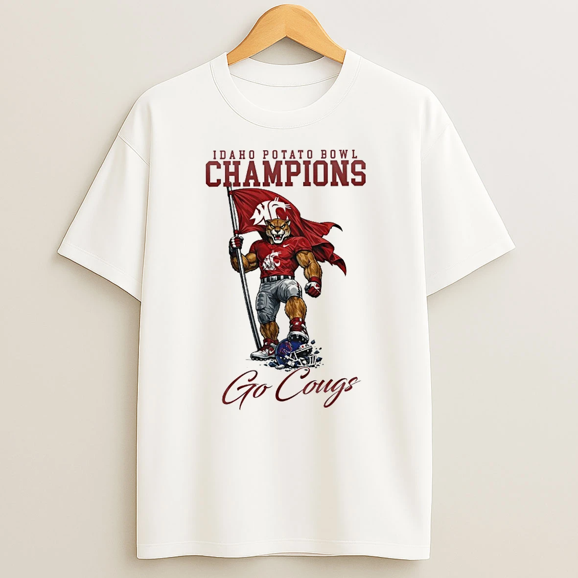 Washington State Cougars Ncaa 2025 Idaho Potato Bowl Champions Go Cougs Mascot Shirts
