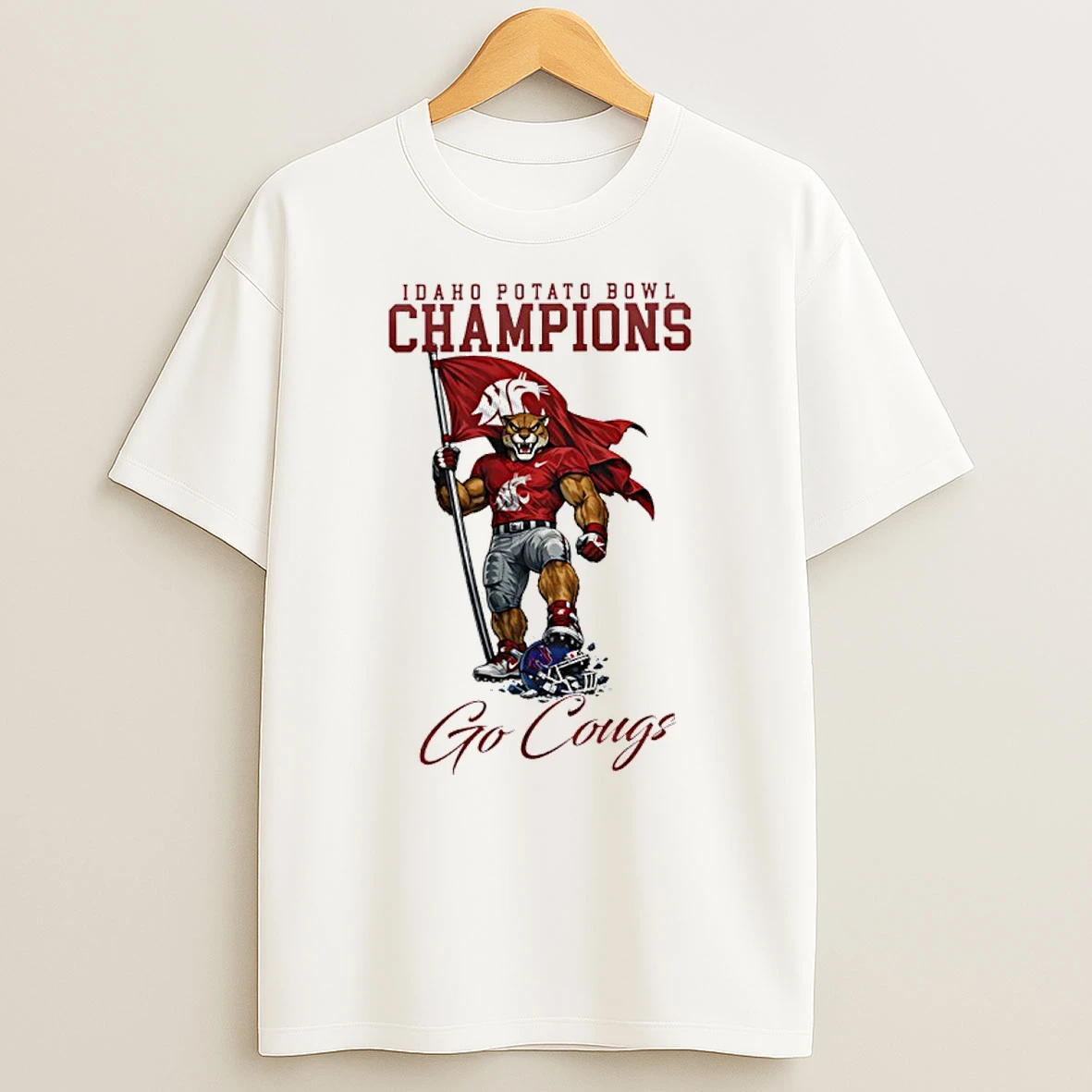 Washington State Cougars Ncaa 2025 Idaho Potato Bowl Champions Mascot Shirts