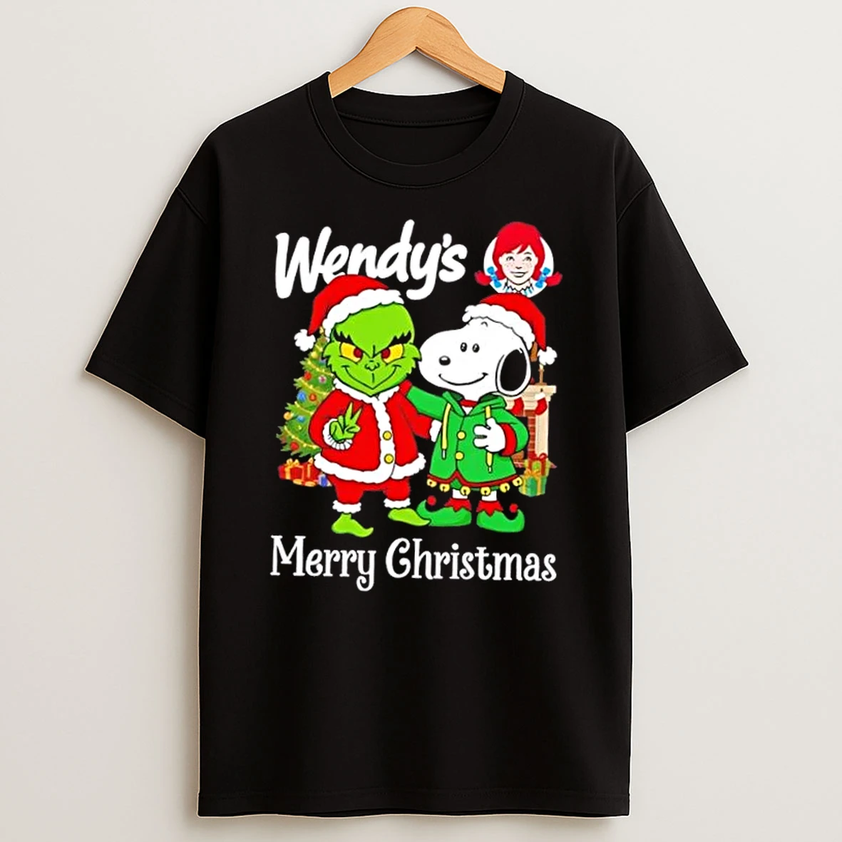 Wendys X Grinch And Snoopy Merry Christmas Shirts