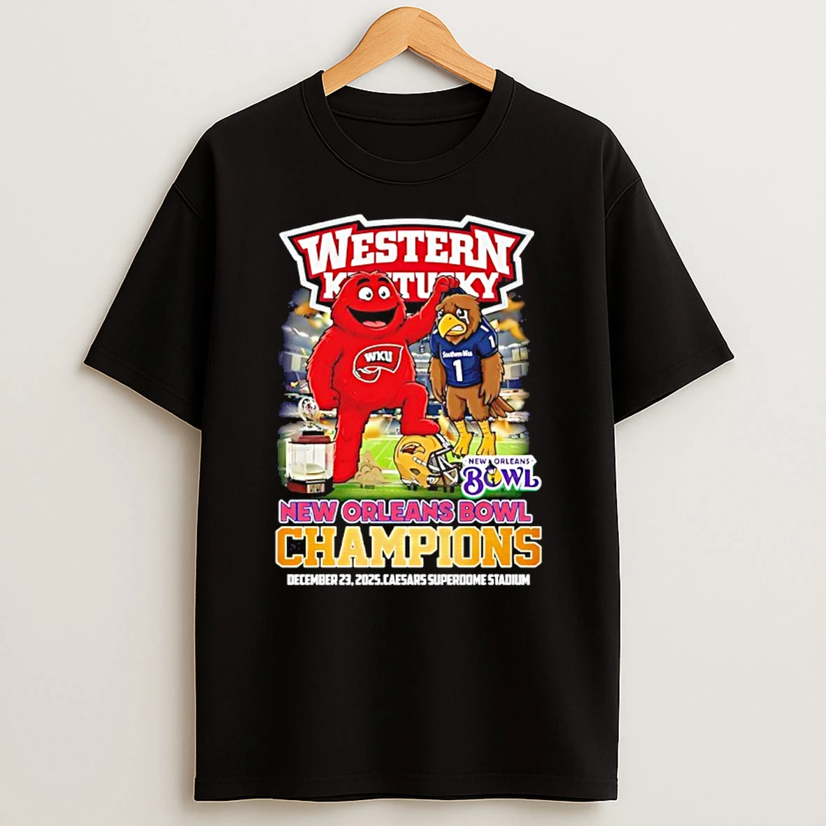 Western Kentucky 2025 New Orleans Bowl Champions Mascot Shirts