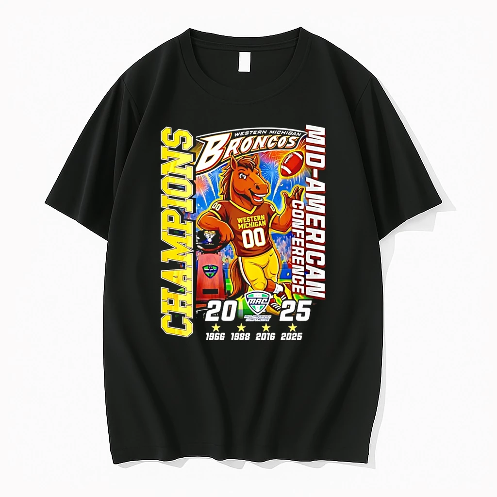 Western Michigan Broncos 2025 Mid American Conference Champions 4 Time Mascot Shirts