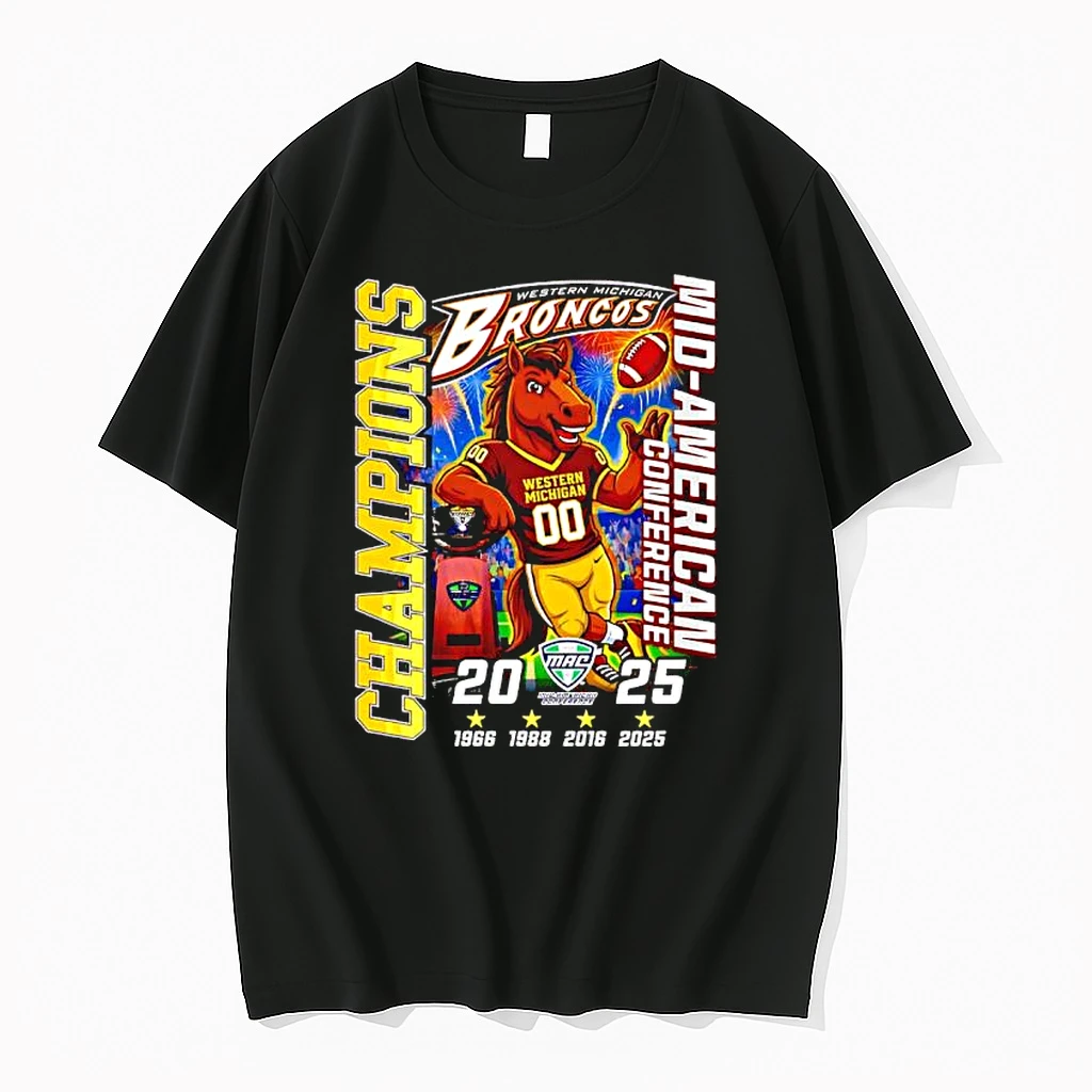 Western Michigan Broncos 2025 Mid American Conference Champions Mascot Years Shirts