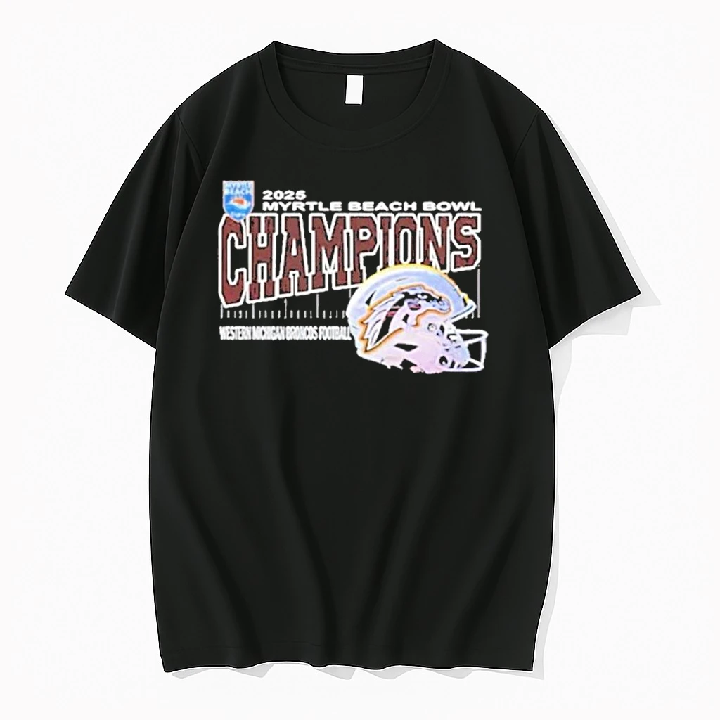 Western Michigan Broncos 2025 Myrtle Beach Bowl Champions Helmet Shirts