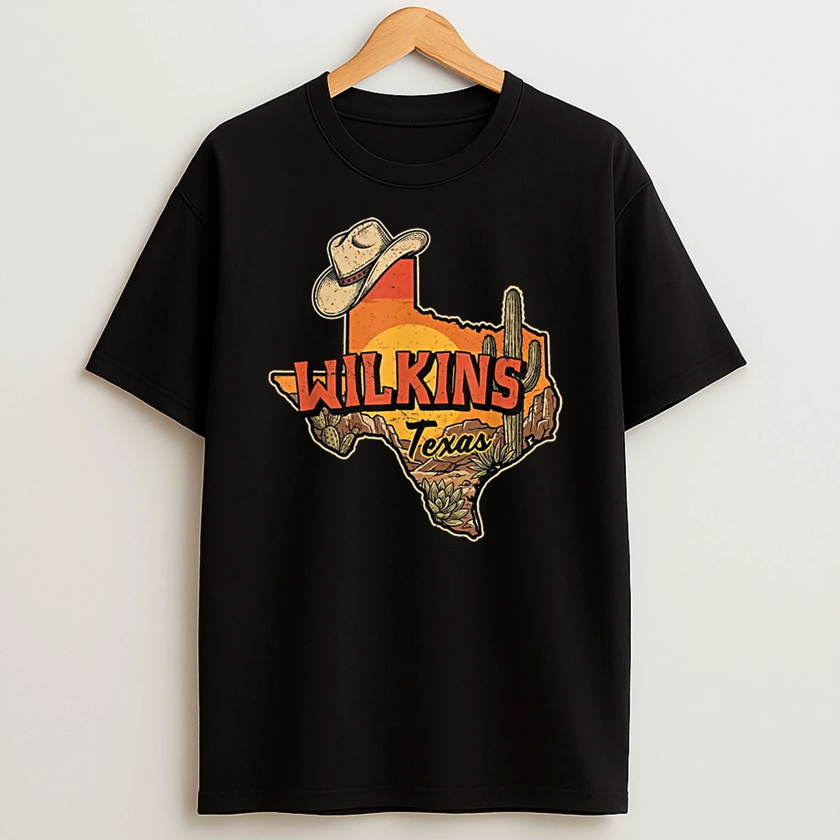 Wilkins Texas Vintage Cowboy Hat Desert Cactus Sunset Shirts