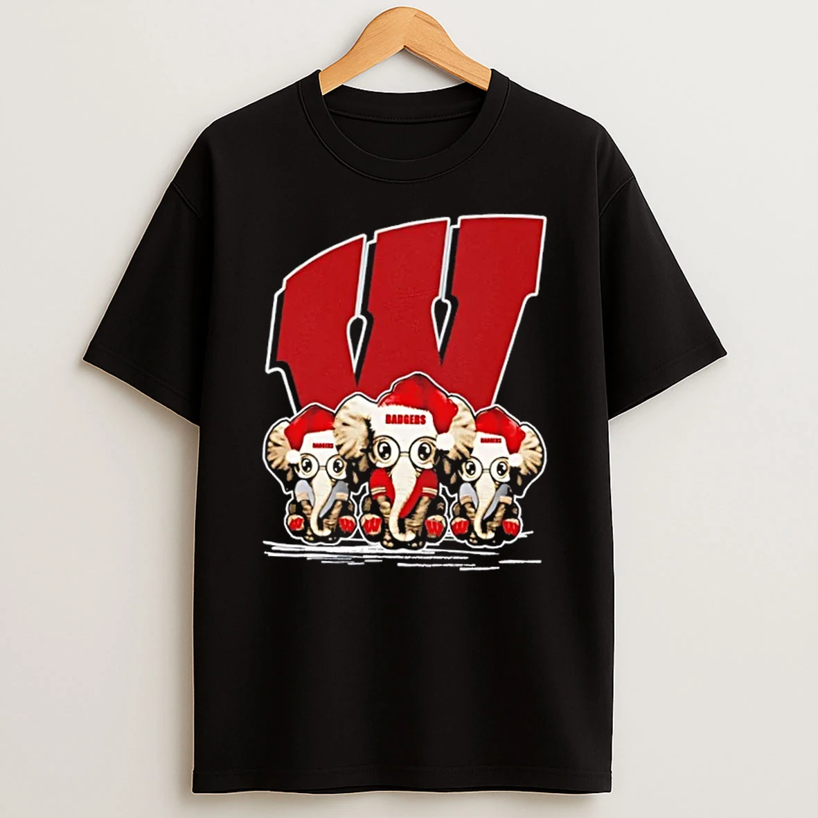 Wisconsin Badgers X Elephants Santa Hat Merry Christmas Shirts