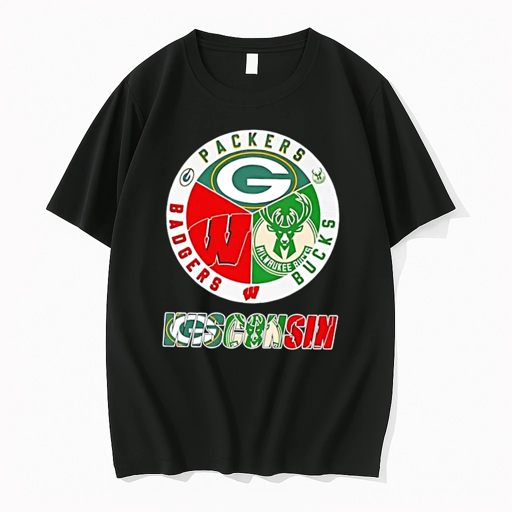 Wisconsin City Sports Green Bay Packers Milwaukee Bucks X Wisconsin Badgers Logo Shirts