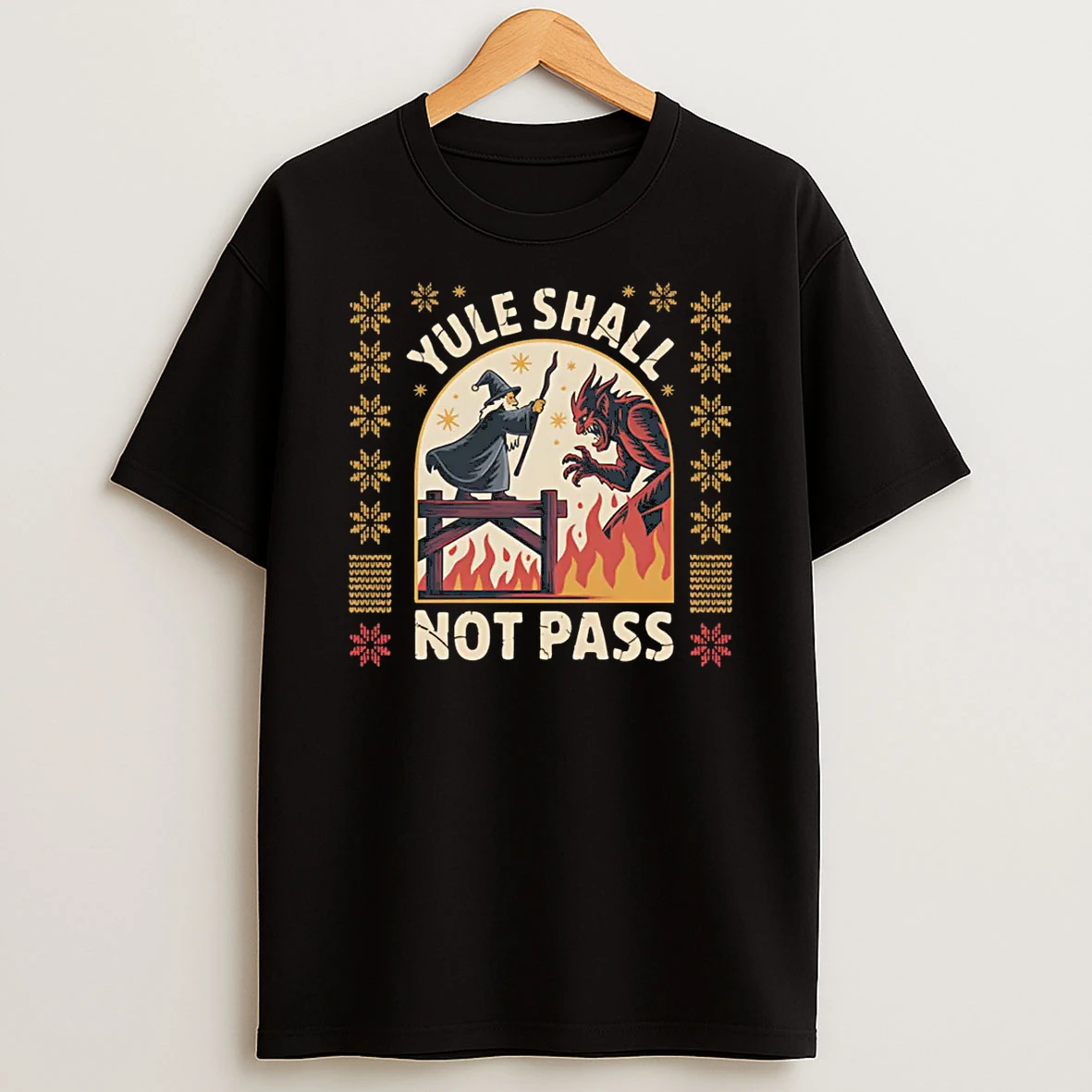 Yule Shall Not Pass Fantasy Krampus Holiday Pun Funny Xmas Shirts