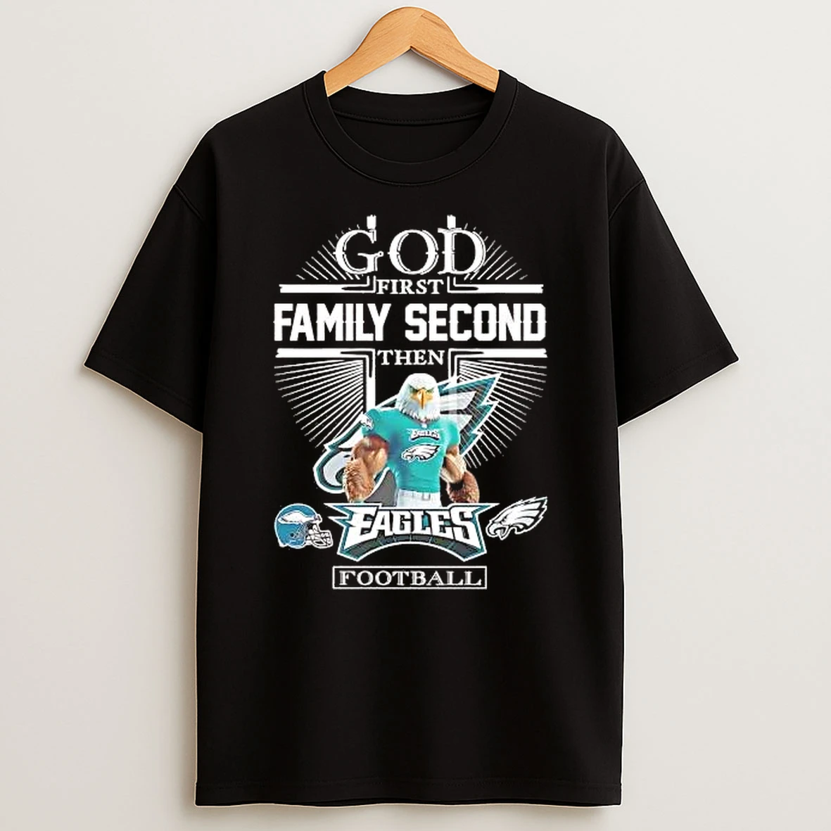 Whatwillwear Hoopoetees 20251219_181129 71_god First Family Second Then Philadelphia Eagles Football Mascot Shirts