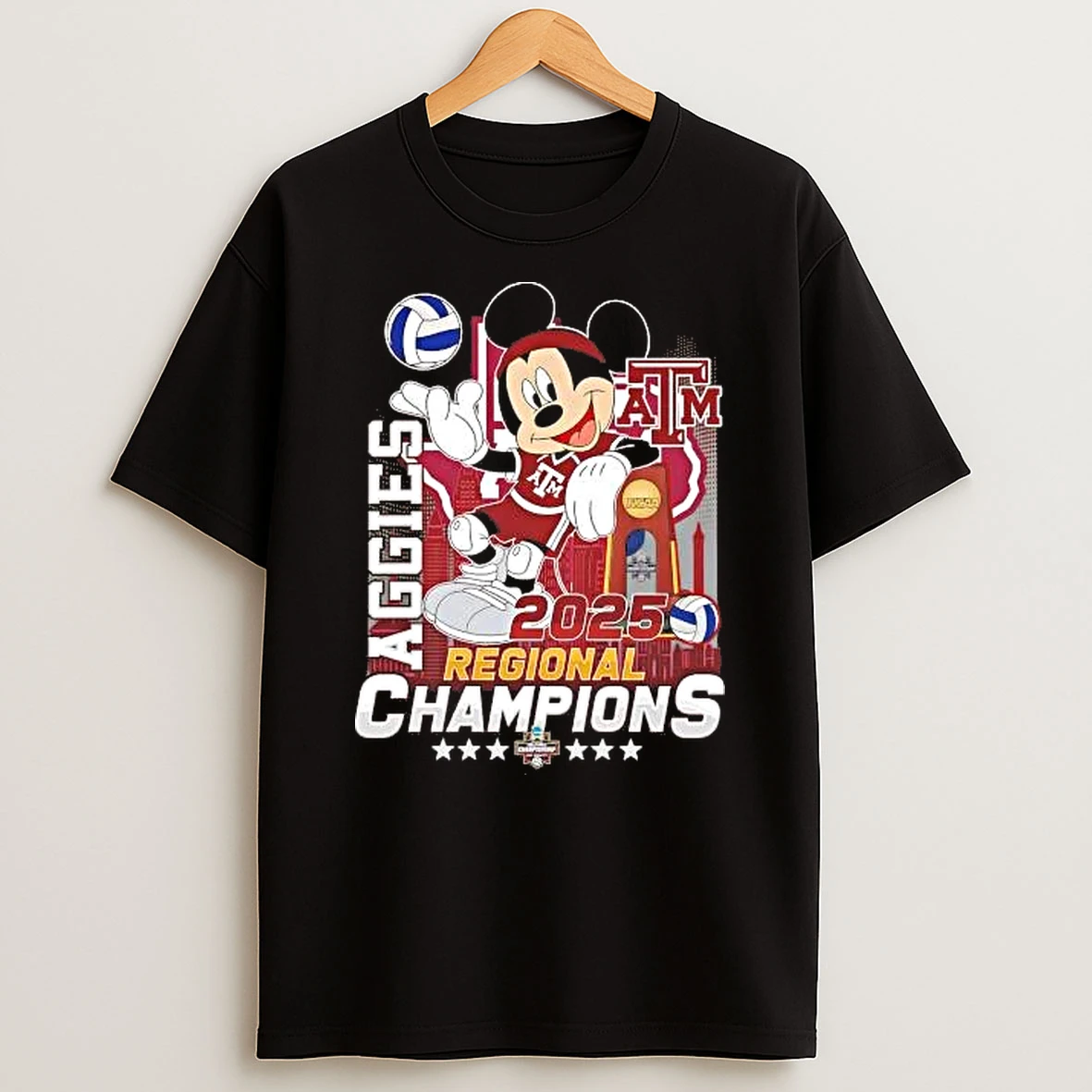 Whatwillwear Hoopoetees 20251219_181129 71_mickey Mouse Texas Am Aggies 2025 Ncaa Volleyball Regional Champions Shirts