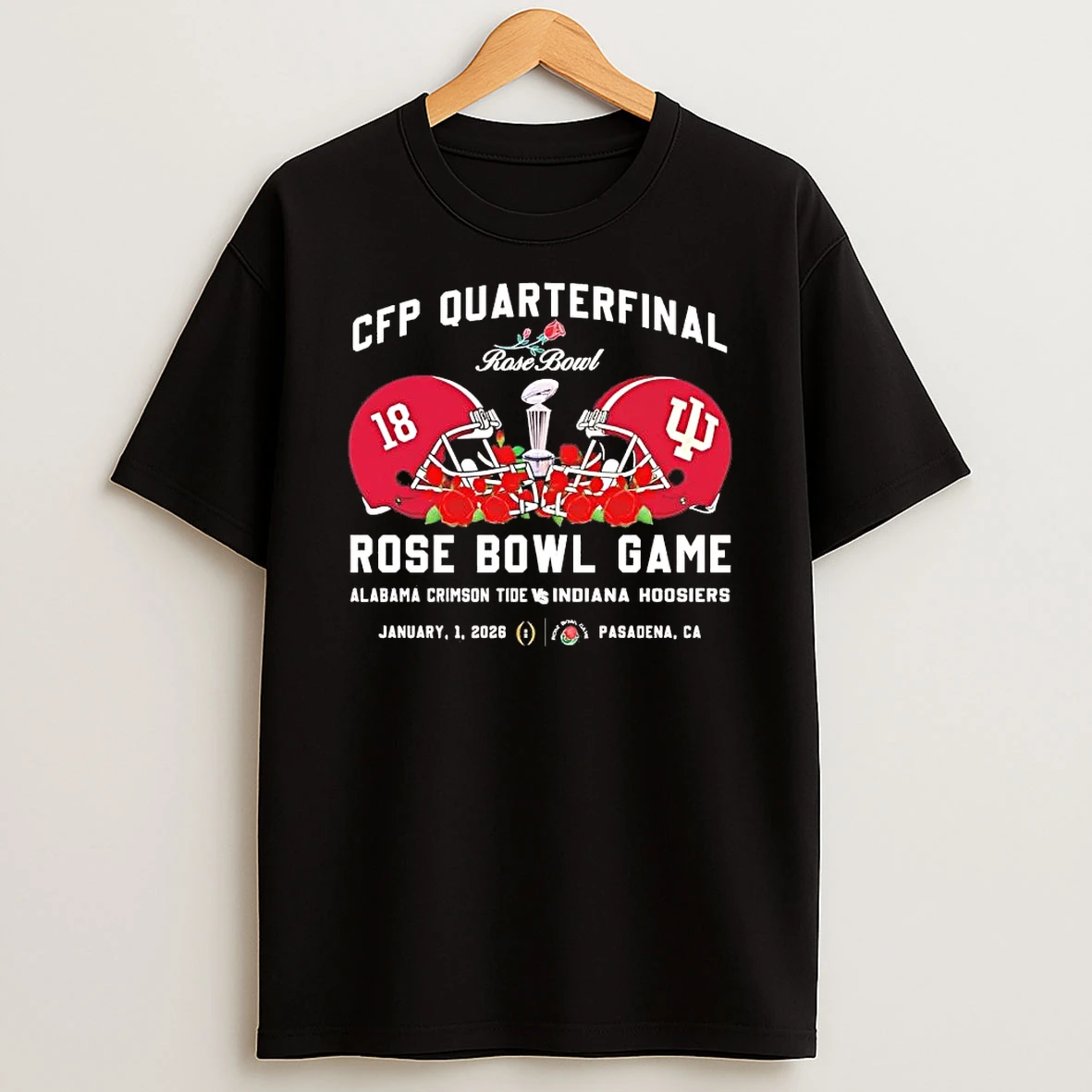 Whatwillwear Hoopoetees 20251223_095008 185_alabama Vs Hoosiers 2026 Cfp Quarterfinal Rose Bowl Game Helmet Matchup Shirts