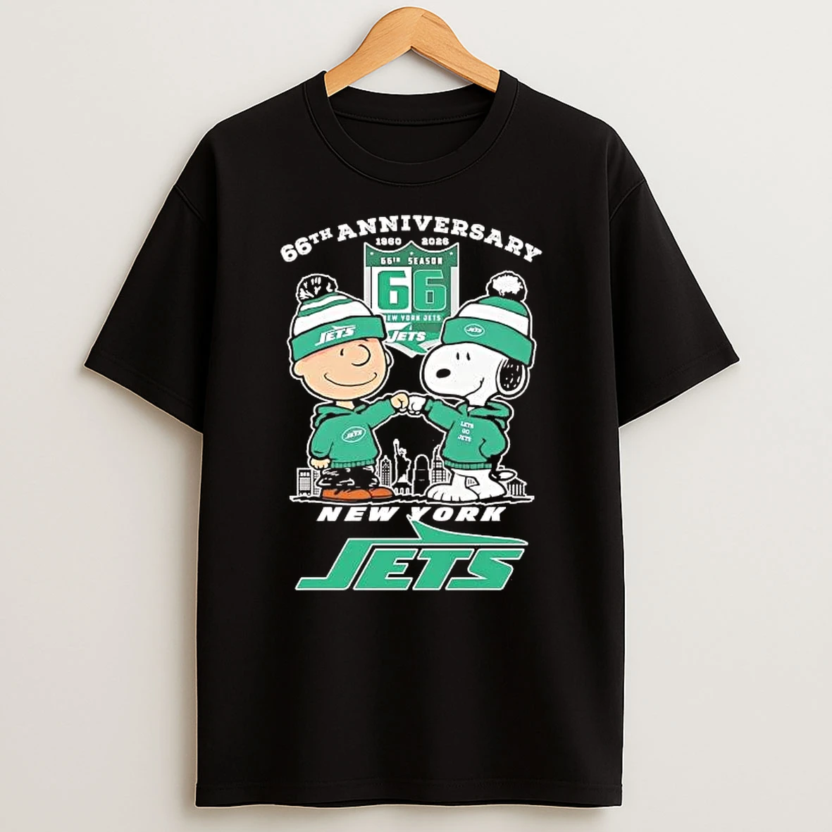 Whatwillwear Hoopoetees 20251223_095008 185_charlie Brown Snoopy Fist Pump 66th Anniversary New York Jets Shirts