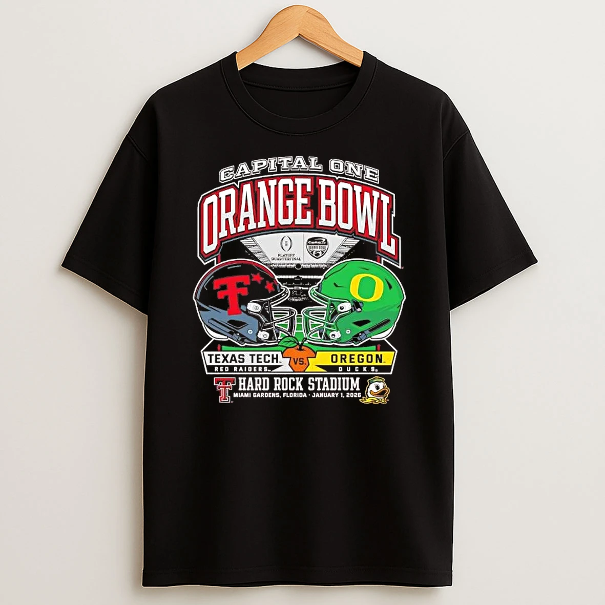 Whatwillwear Hoopoetees 20251223_095008 185_texas Tech Red Raiders Vs Oregon Ducks 2025 Orange Bowl Head To Head Helmet Shirts