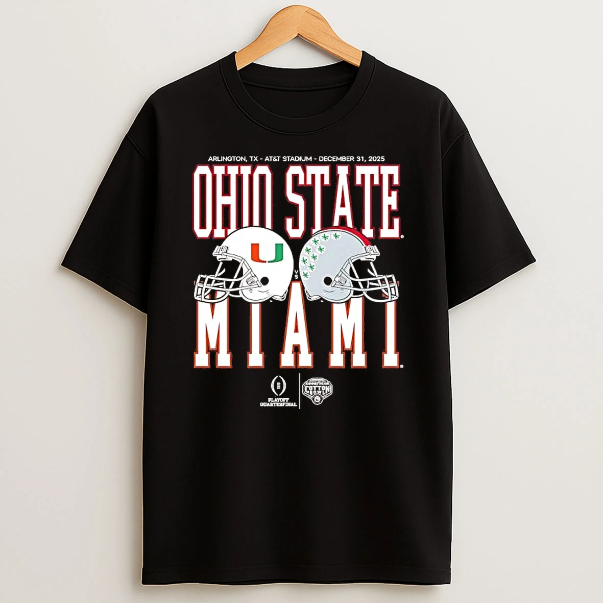 Whatwillwear Hoopoetees 20251223_142304 80_cotton Bowl Classic 2025 Miami Hurricanes Vs Ohio State Buckeyes Helmet Matchup Shirts
