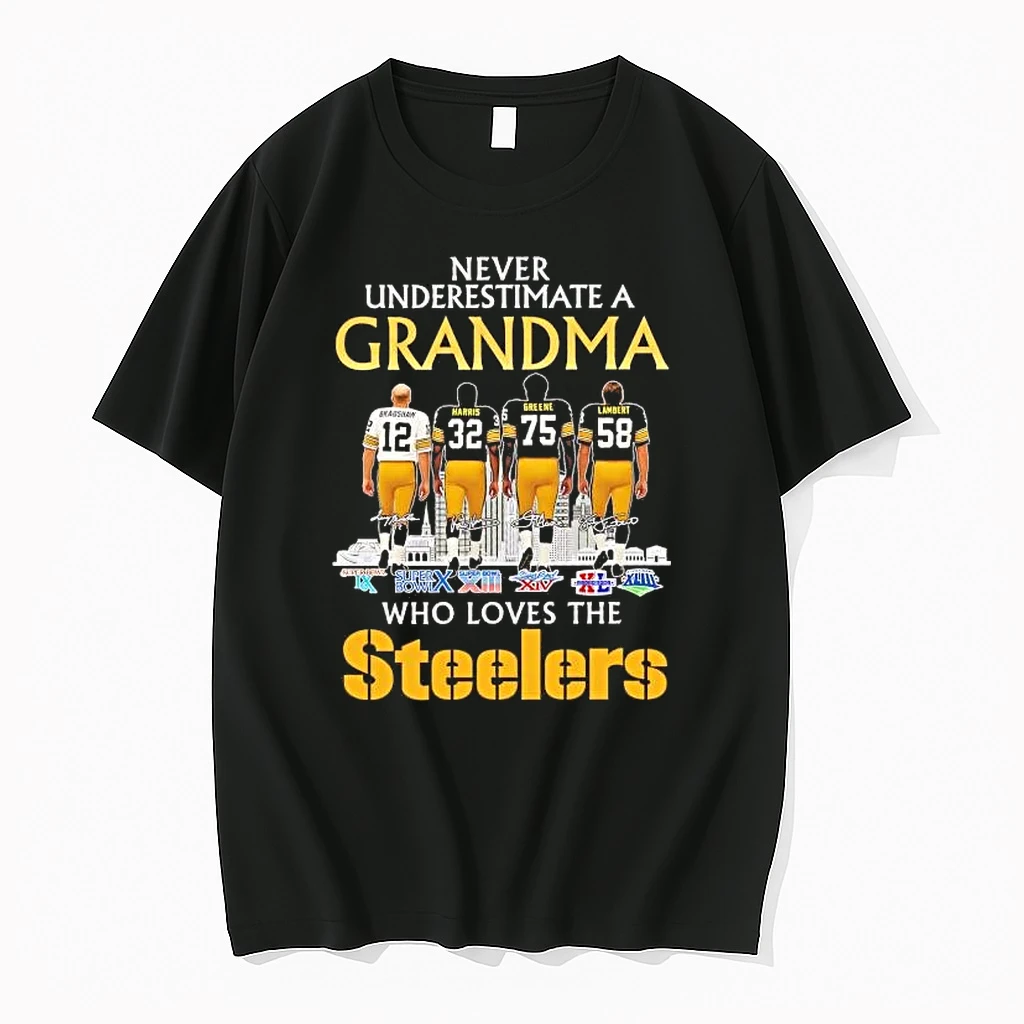 Whatwillwear Hoopoetees 20251225_094923 61_never Underestimate A Grandma Loves Steelers Bradshaw Harris Greene Lambert Shirts