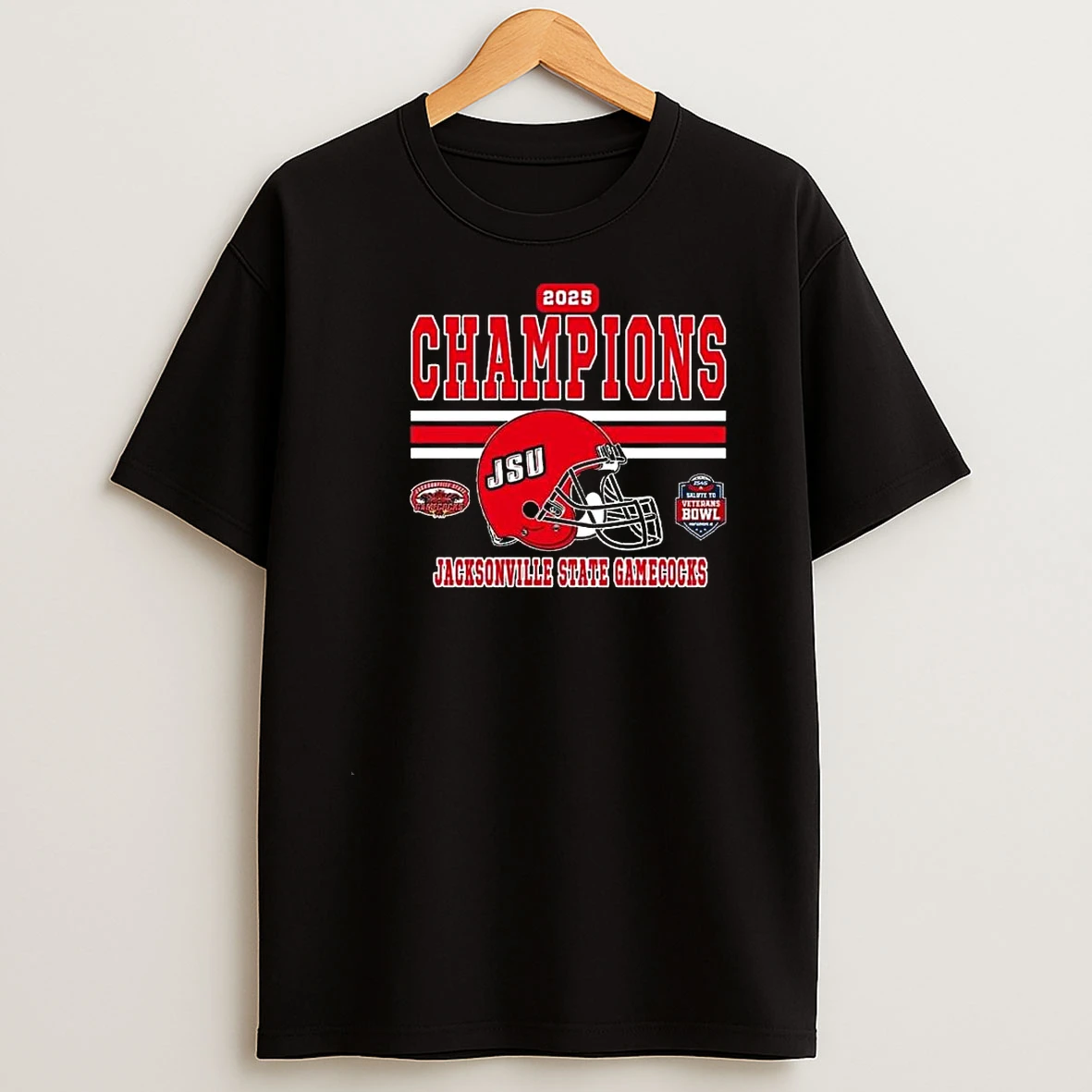 Whatwillwear Teeextra 20251219_121242 48_2025 Salute To Veterans Bowl Champions Jacksonville State Gamecocks Football Champions 2025 Is4s Salute To Veterans Bowl Vintage Helmet Shirts
