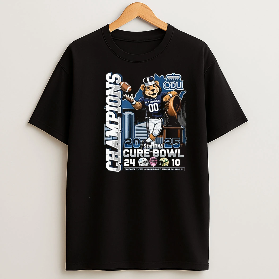 Whatwillwear Teeextra 20251219_232316 69_old Dominion Monarchs 2025 Staffdna Cure Bowl Champions Mascot Shirts