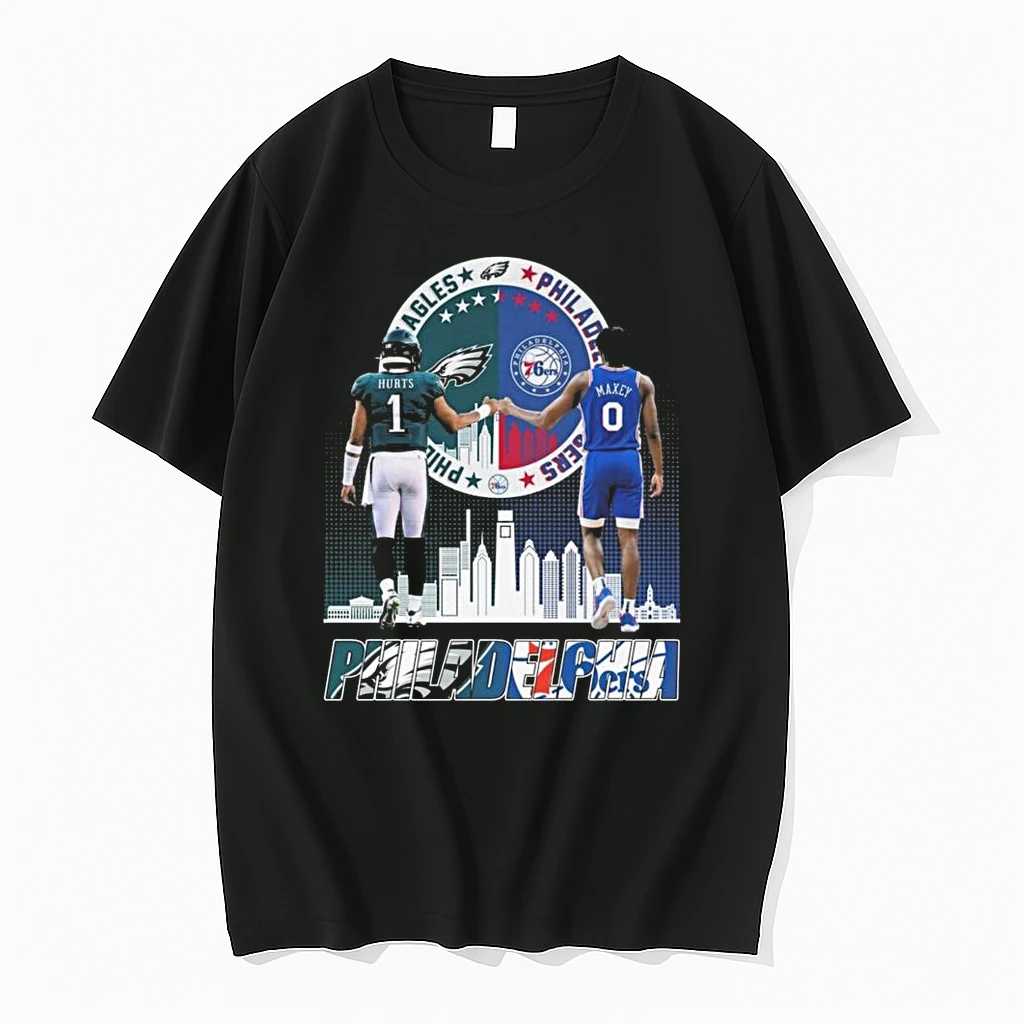 Whatwillwear Teeextra 20251222_122938 45_jalen Hurts Philadelphia Eagles And Maxey Philadelphia 76ers Skyline 2025 Shirts