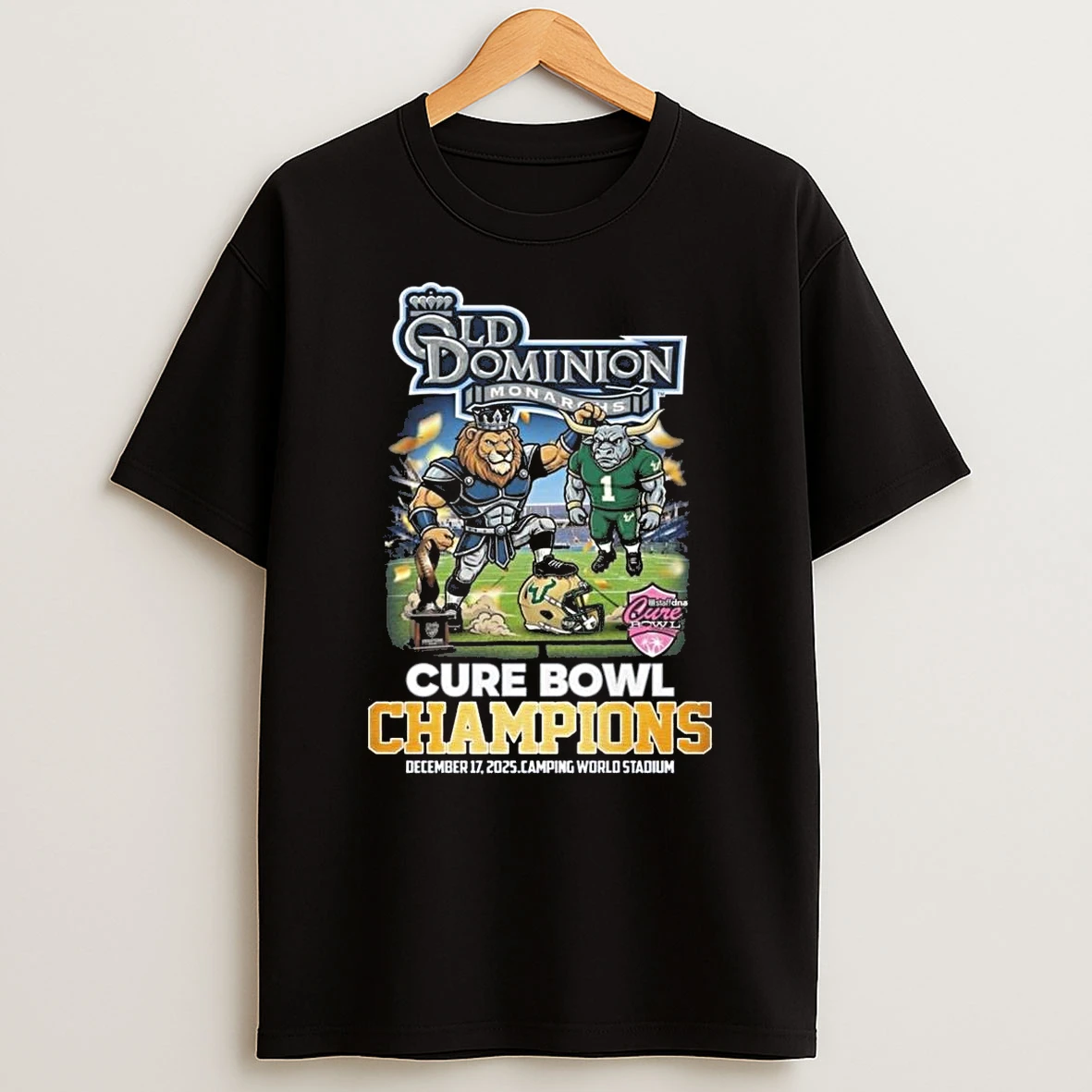 Whatwillwear Teeextra 20251222_130310 42_old Dominion Monarchs Cure Bowl Champions 2025 Celebration Mascot Shirts