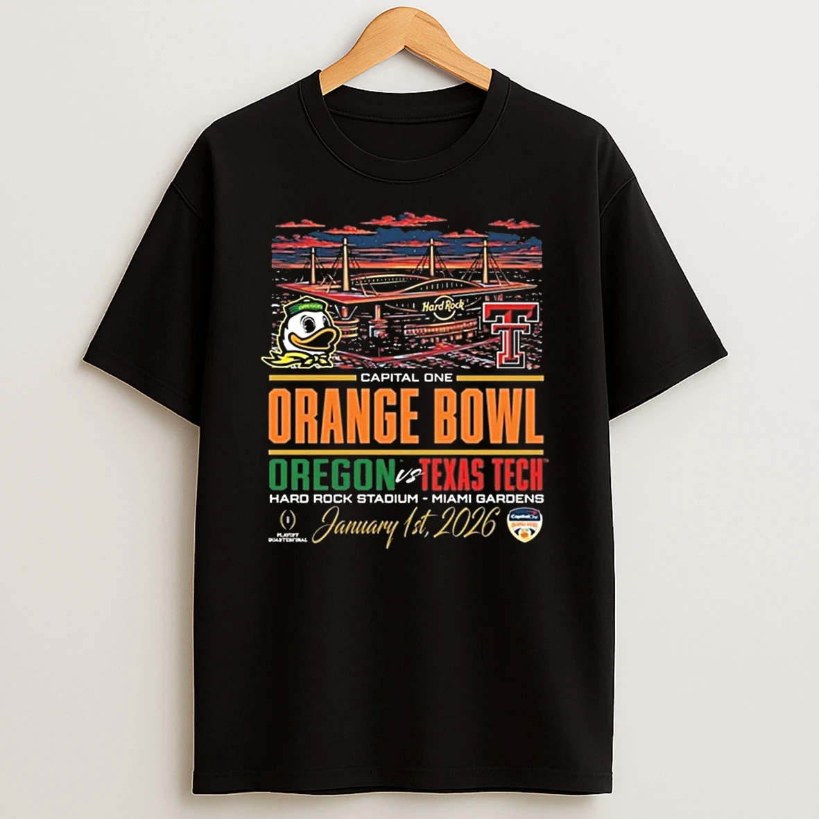Whatwillwear Teeextra 20251222_130310 42_oregon Ducks Vs Texas Tech Red Raiders Capital One Orange Bowl Hard Rock Stadium Miami Gardens January 1st 2026 Shirts