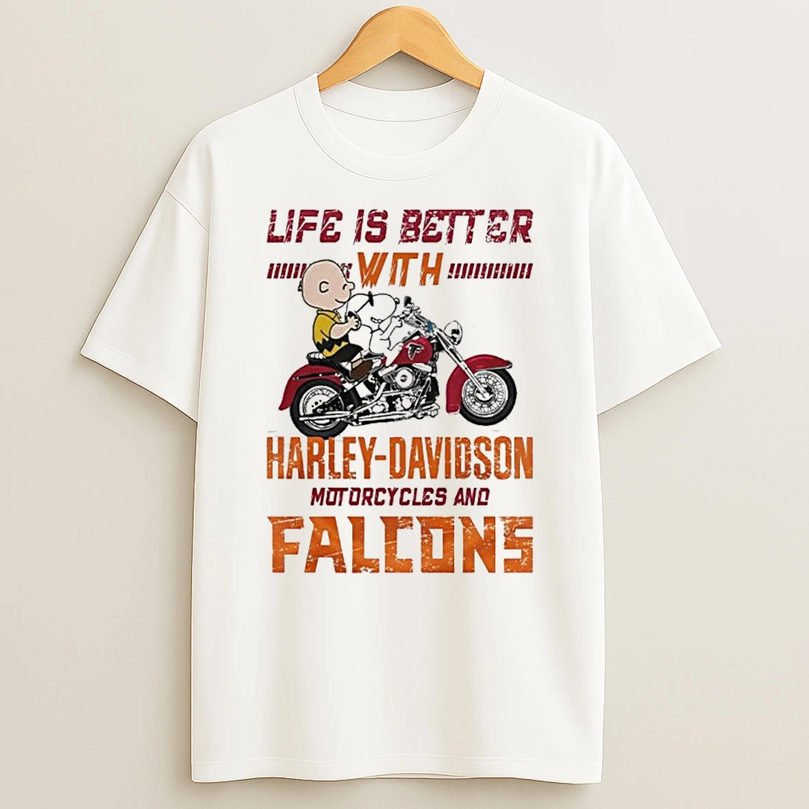 Whatwillwear Teeextra 20251223_125621 39_peanuts Life Is Better With Harley Davidson Motorcycles And Atlanta Falcons Nfl Shirts