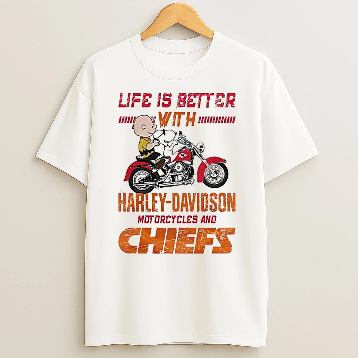 Whatwillwear Teeextra 20251223_125621 39_peanuts Life Is Better With Harley Davidson Motorcycles And Kansas City Chiefs Nfl Shirts