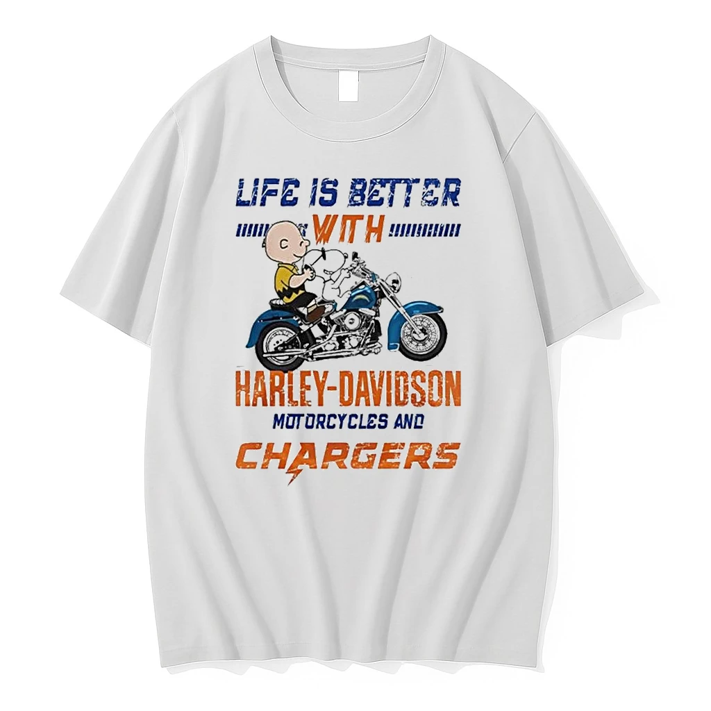Whatwillwear Teeextra 20251223_125621 39_peanuts Life Is Better With Harley Davidson Motorcycles And Los Angeles Chargers Nfl Shirts